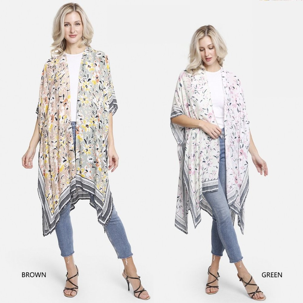 P/S Multi-Colored Flower Print Long Cover Up·Kimono·Wrap·SwimsuitCover·ComfyLuxe